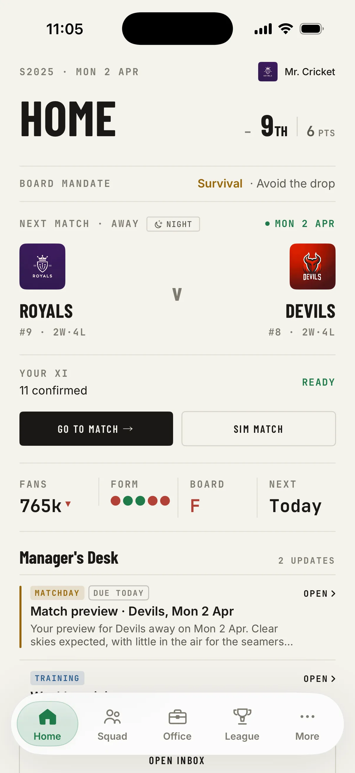 Home dashboard in the Default theme