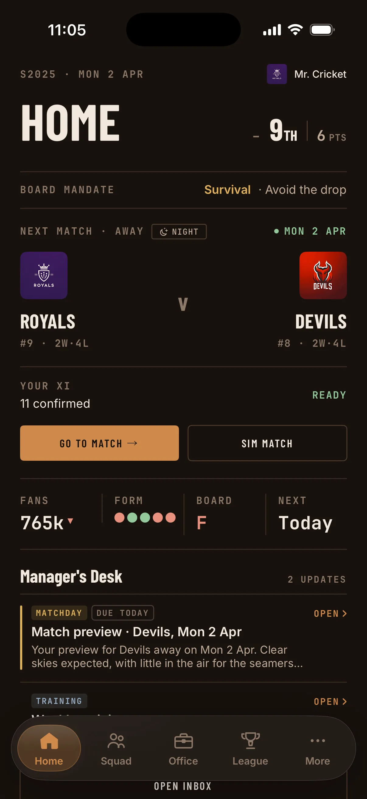 Home dashboard in the Brown Orange theme