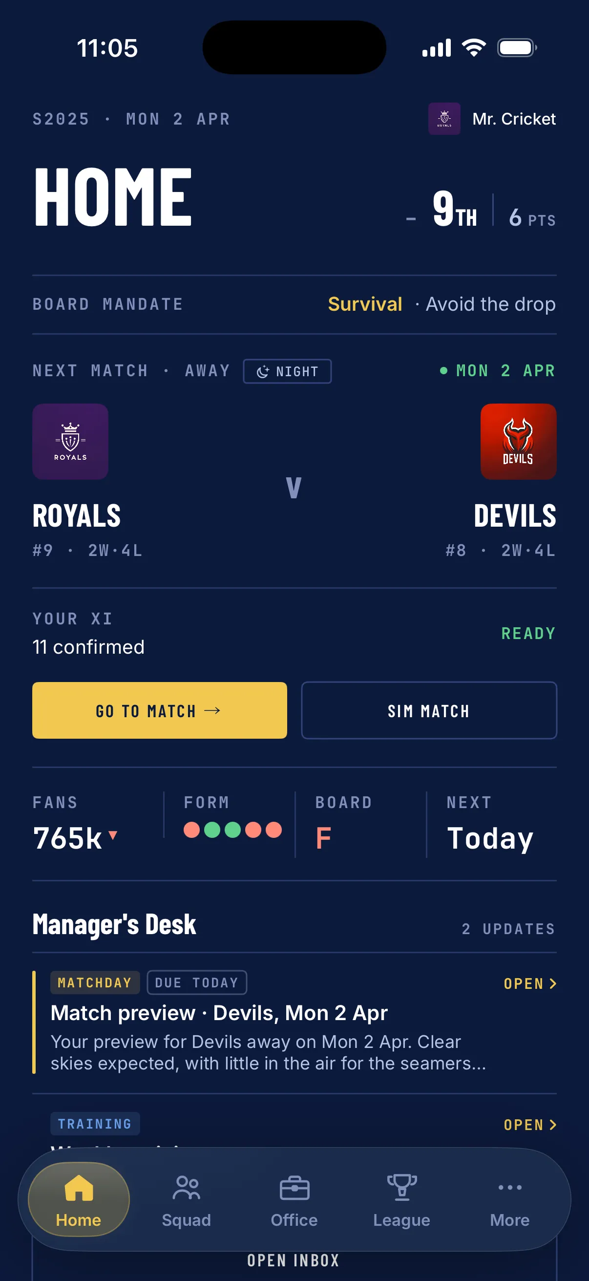 Home dashboard in the Navy Gold theme